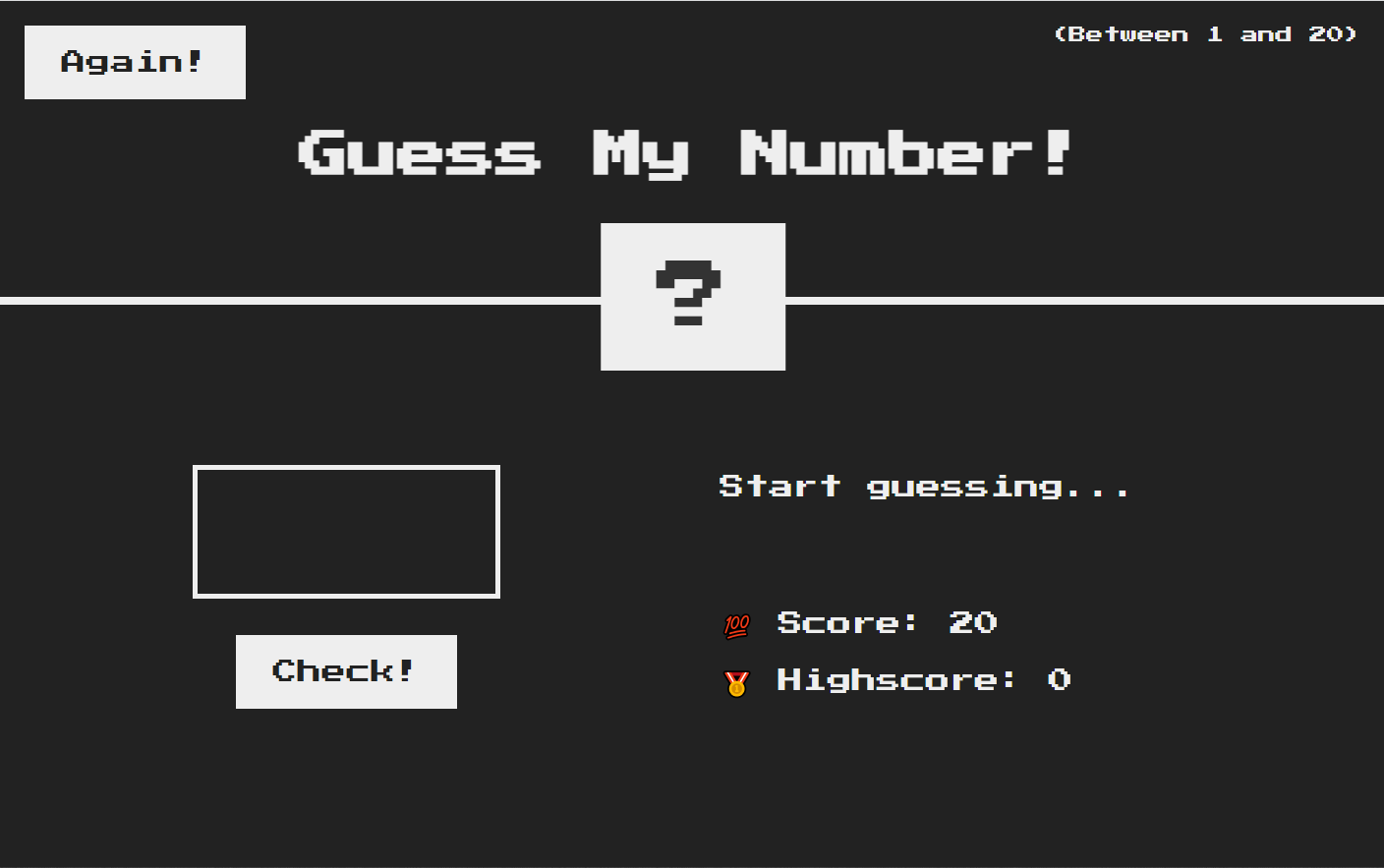 Guess my number project screenshot